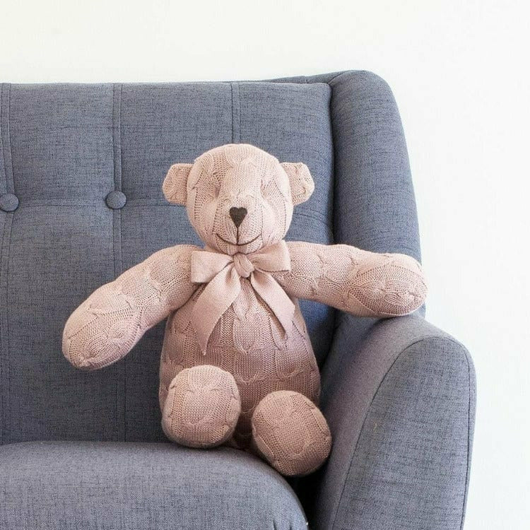 Rian Tricot Plush Rose Cable Knit Plush Teddy Bear