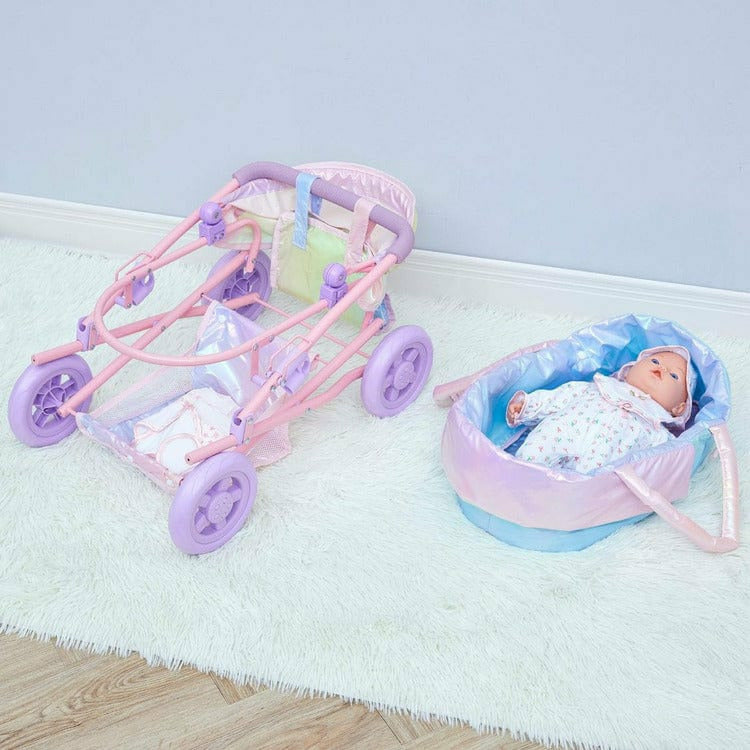 Teamson Kids Dolls Magical Dreamland Baby Doll Stroller & Carrier Iridescent