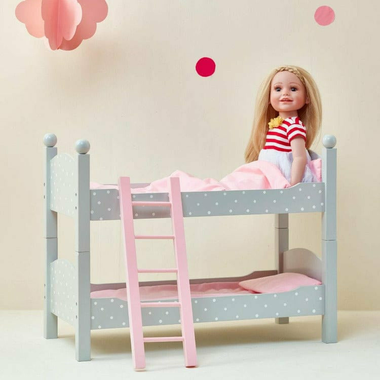Teamson Kids Dolls Polka Dots Princess Double Bunk Bed for 18" Dolls - Gray