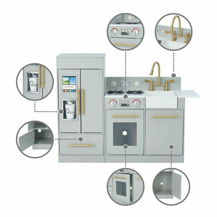 Teamson Kids Preschool Little Chef Chelsea Modern Play Kitchen - Silver Grey / Gold