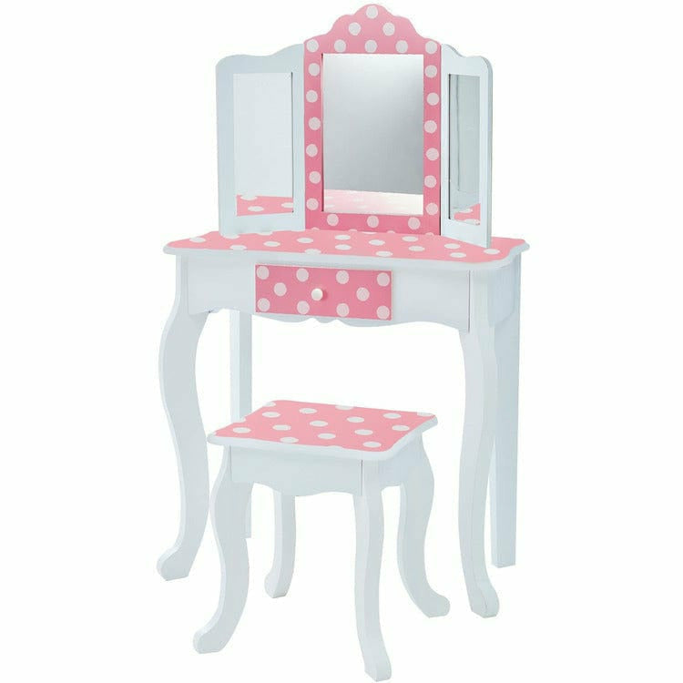 Teamson Kids Room Decor Fashion Polka Dot Prints Gisele Play Vanity Set - Pink / White