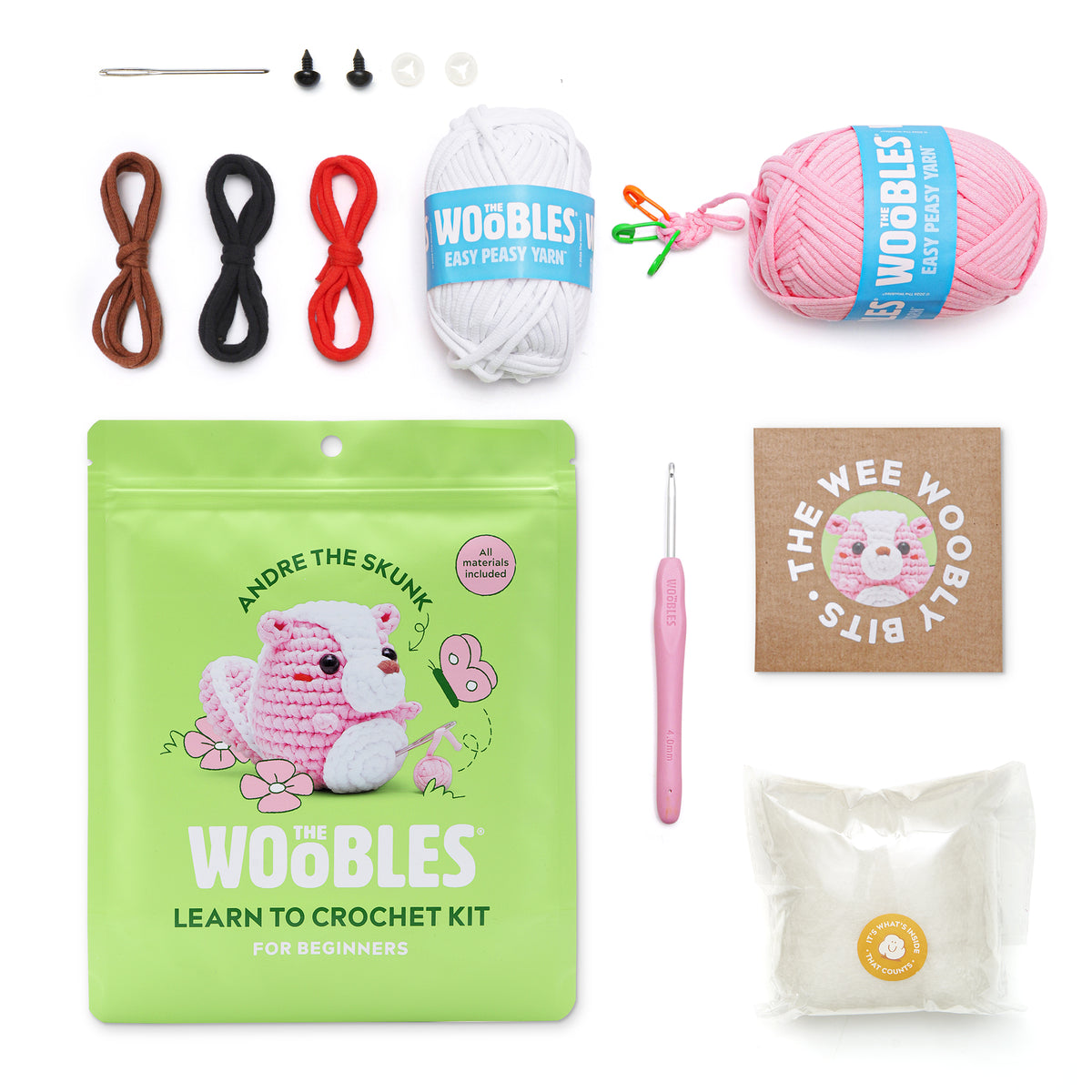 Andre the Skunk Pink Learn to Crochet Kit