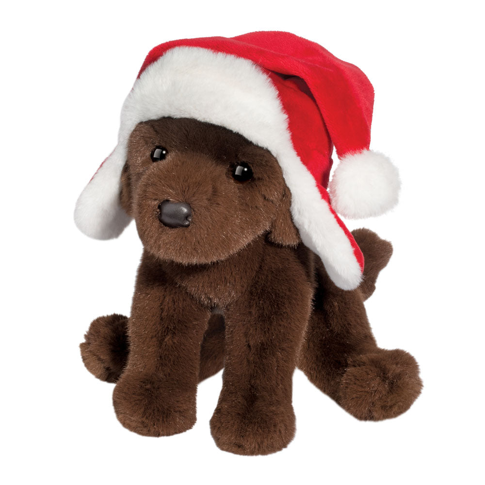 Chocolate Lab Plush with Santa Bomber Hat