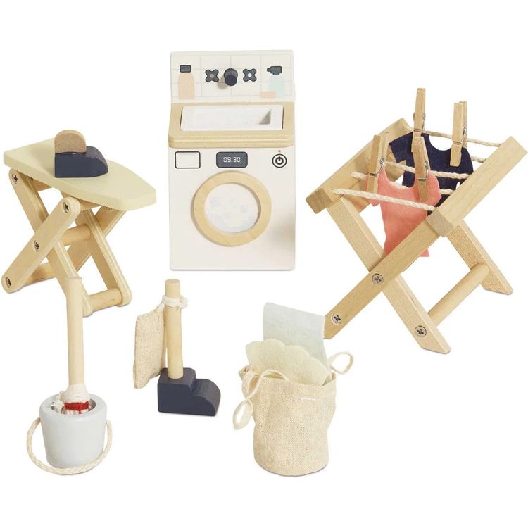  Le Toy Van -  16 Piece Wooden Dollhouse Laundry Room Set -  Dolls