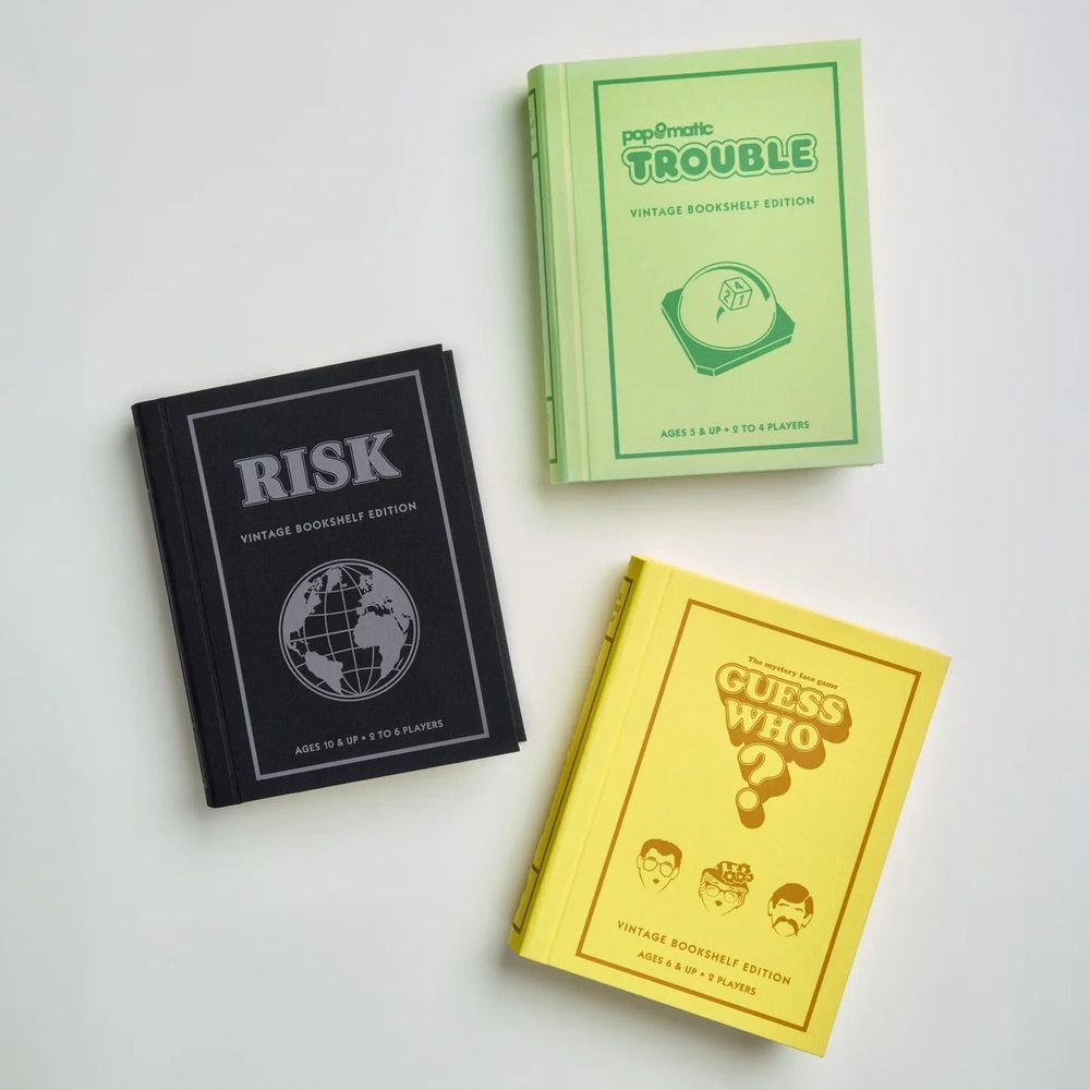  WS Game Company -  3 Pack Vintage Bookshelf Games: Risk, Guess Who, Trouble -  Games