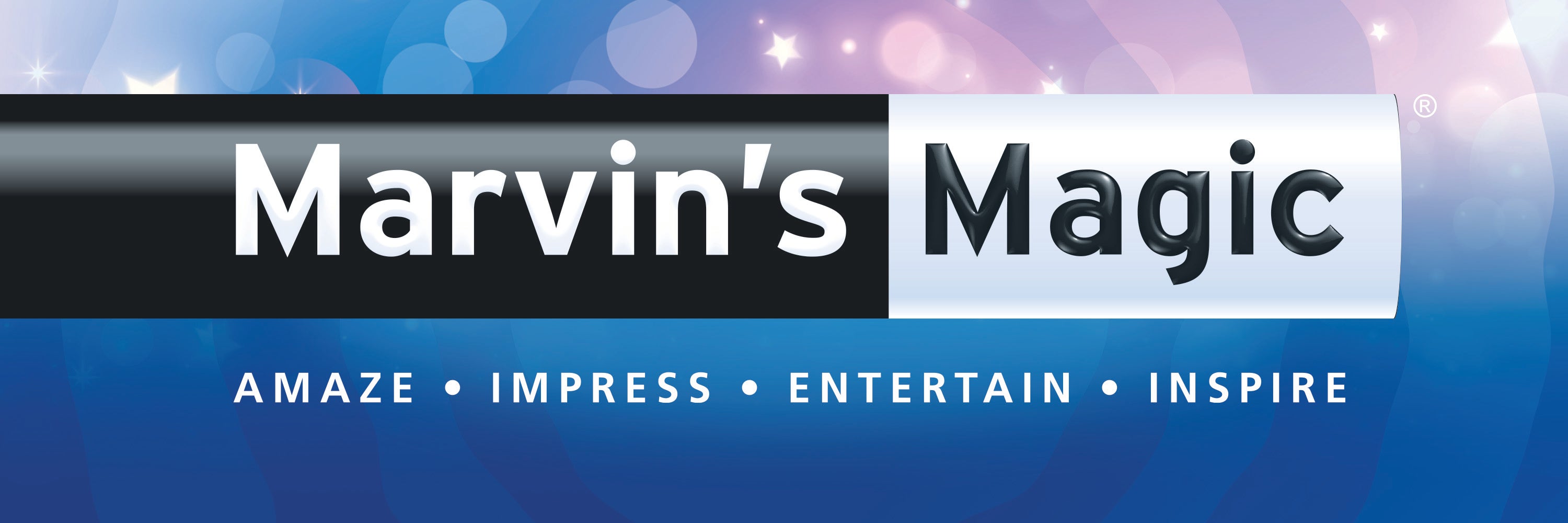 Marvin's Magic logo with tagline on a colorful gradient background
