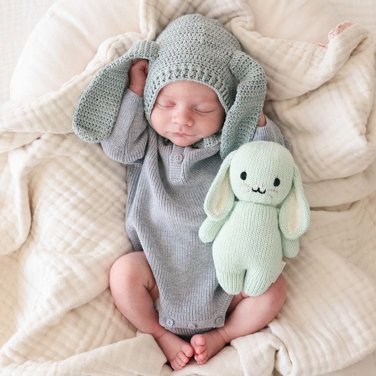  Cuddle And Kind -  7" Baby Bunny (Mint) Hand-Knit Doll -  Plush