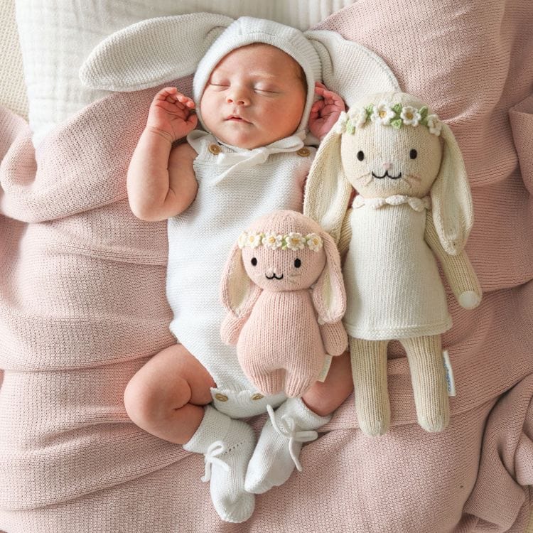  Cuddle And Kind -  7" Baby Bunny Rose (With Flower Crown) Hand-Knit Doll -  Plush