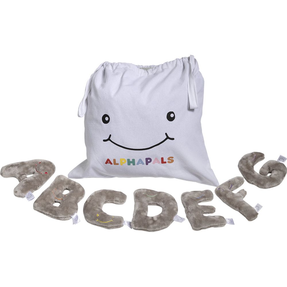  AlphaPals -  Alphabet Mini Plush Set - Rhino Grey Letters with White Drawstring Bag -  Plush