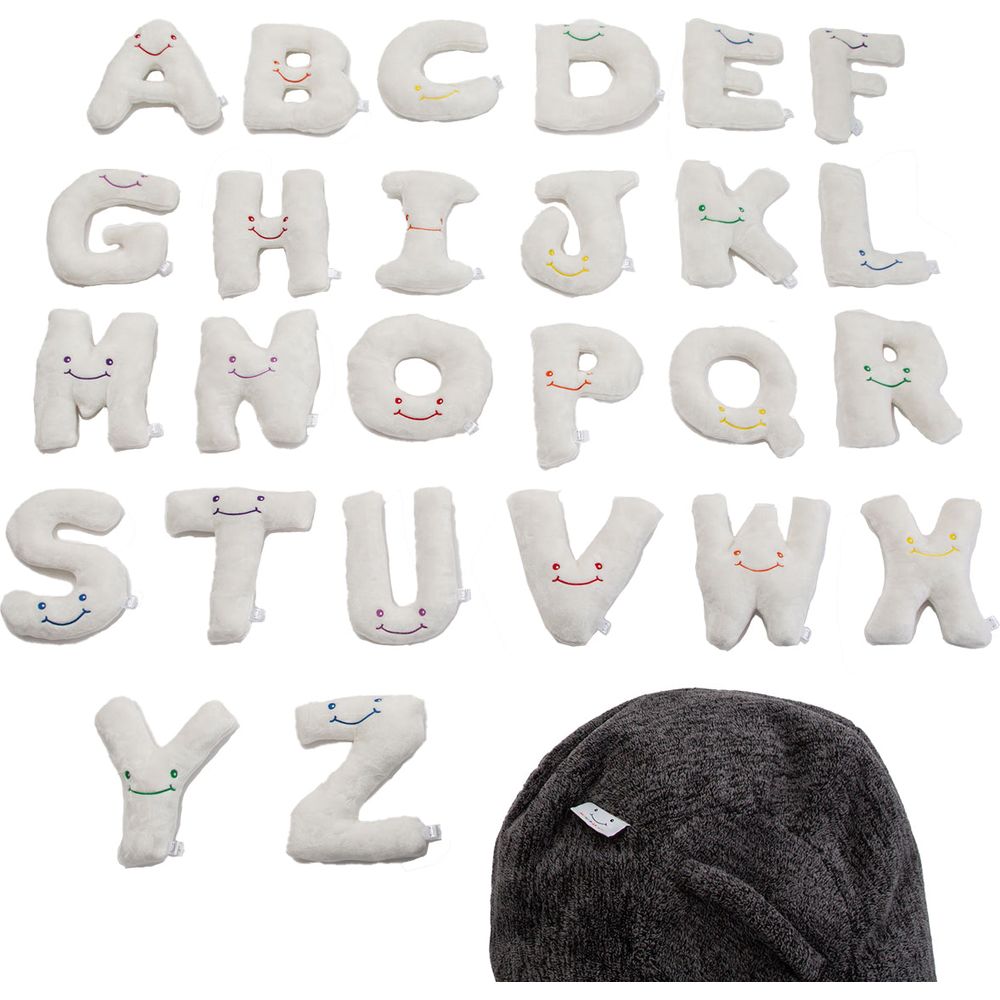  AlphaPals -  Alphabet Plush Set - Cream Letters with Dark Grey Bag -  Plush