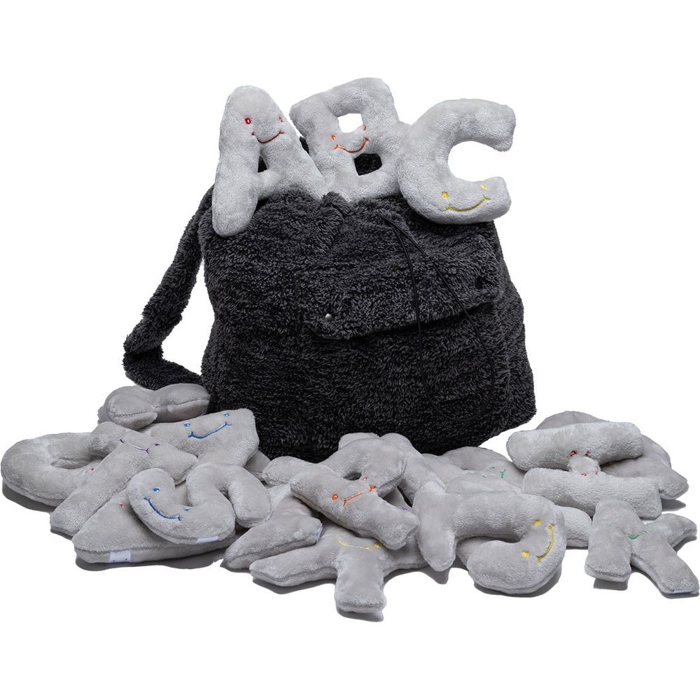  AlphaPals -  Alphabet Plush Set - Dove Grey Letters with Dark Grey Backpack -  Plush