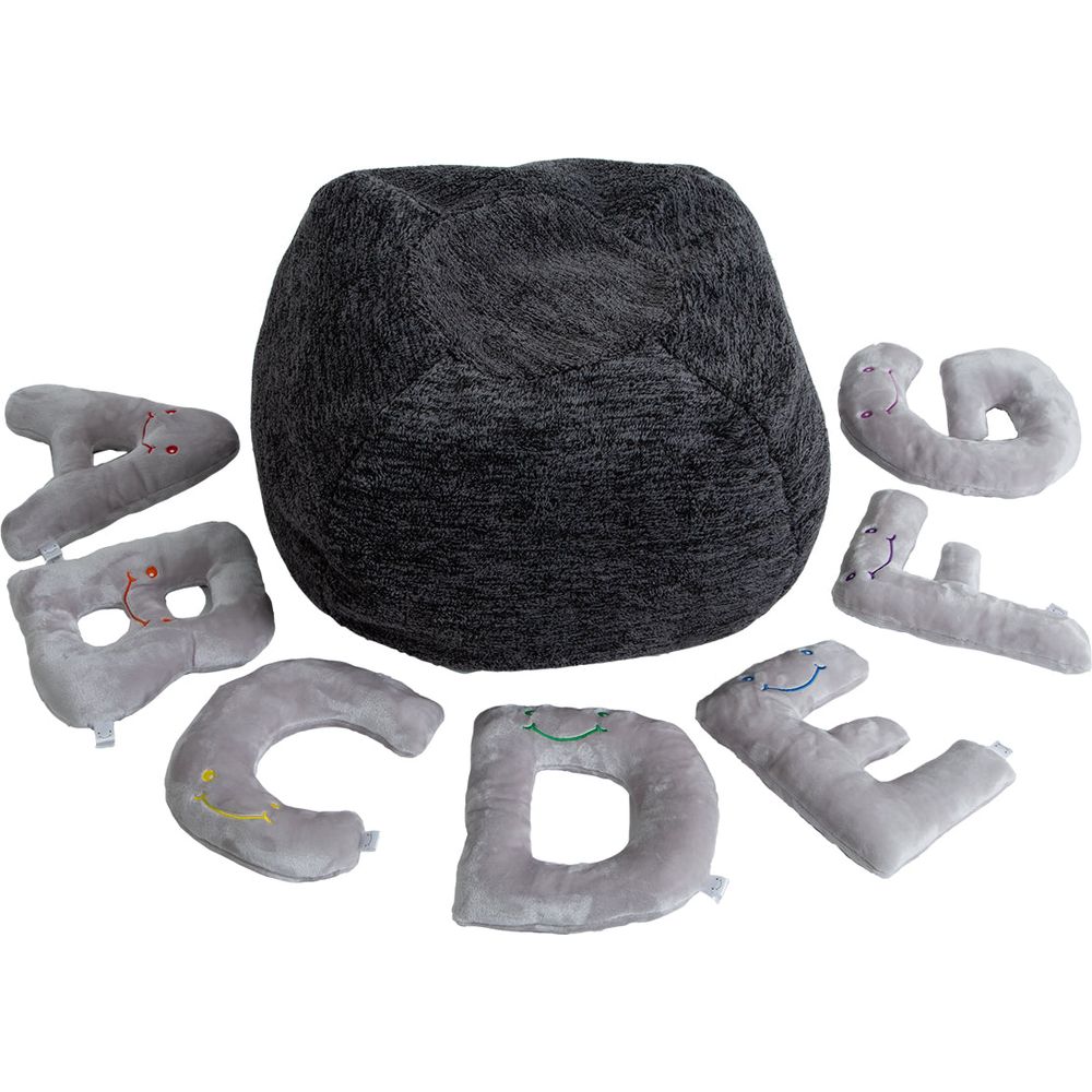 AlphaPals -  Alphabet Plush Set - Dove Grey Letters with Dark Grey Bag -  Plush