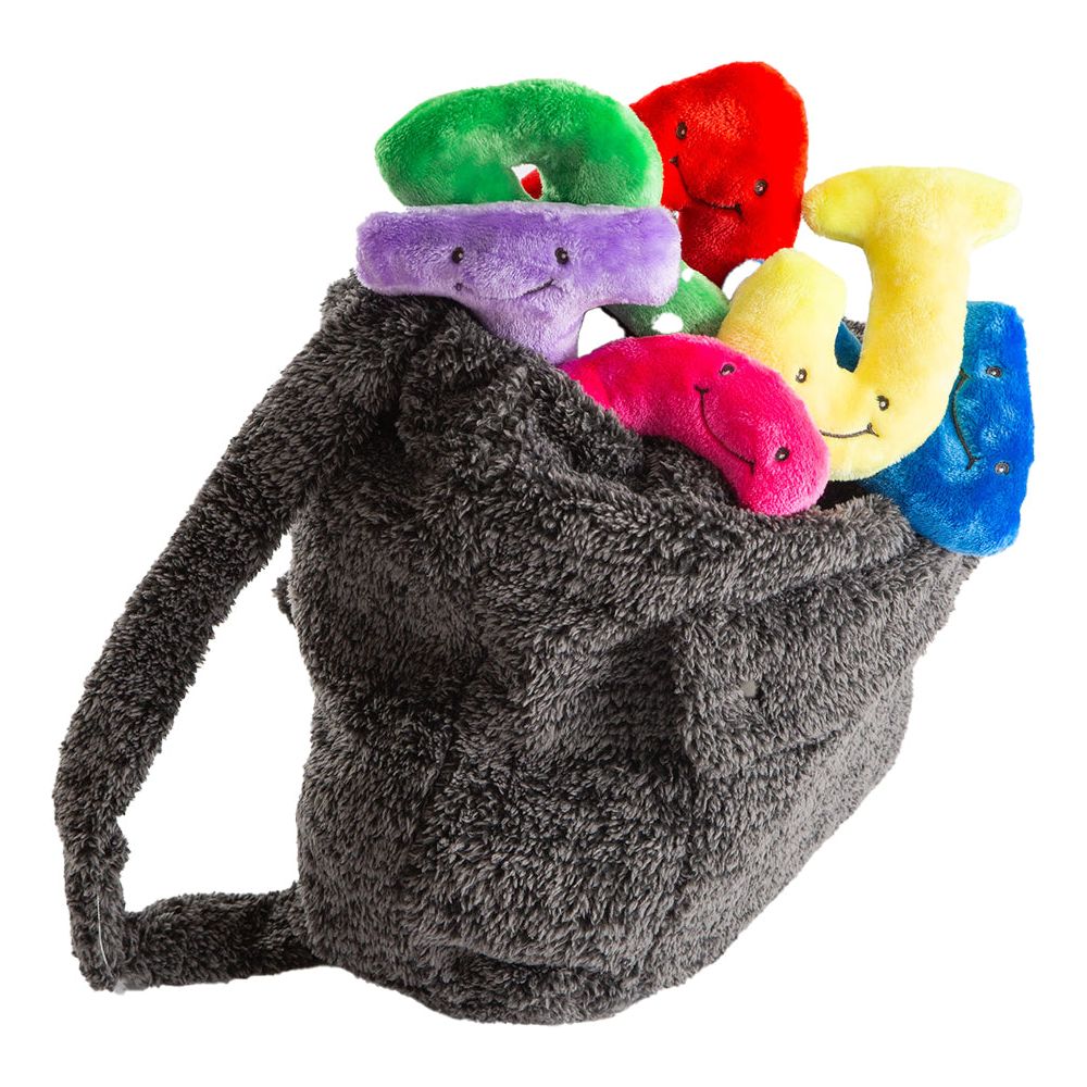  AlphaPals -  Alphabet Plush Set - Rainbow Letters with Dark Grey Backpack -  Plush