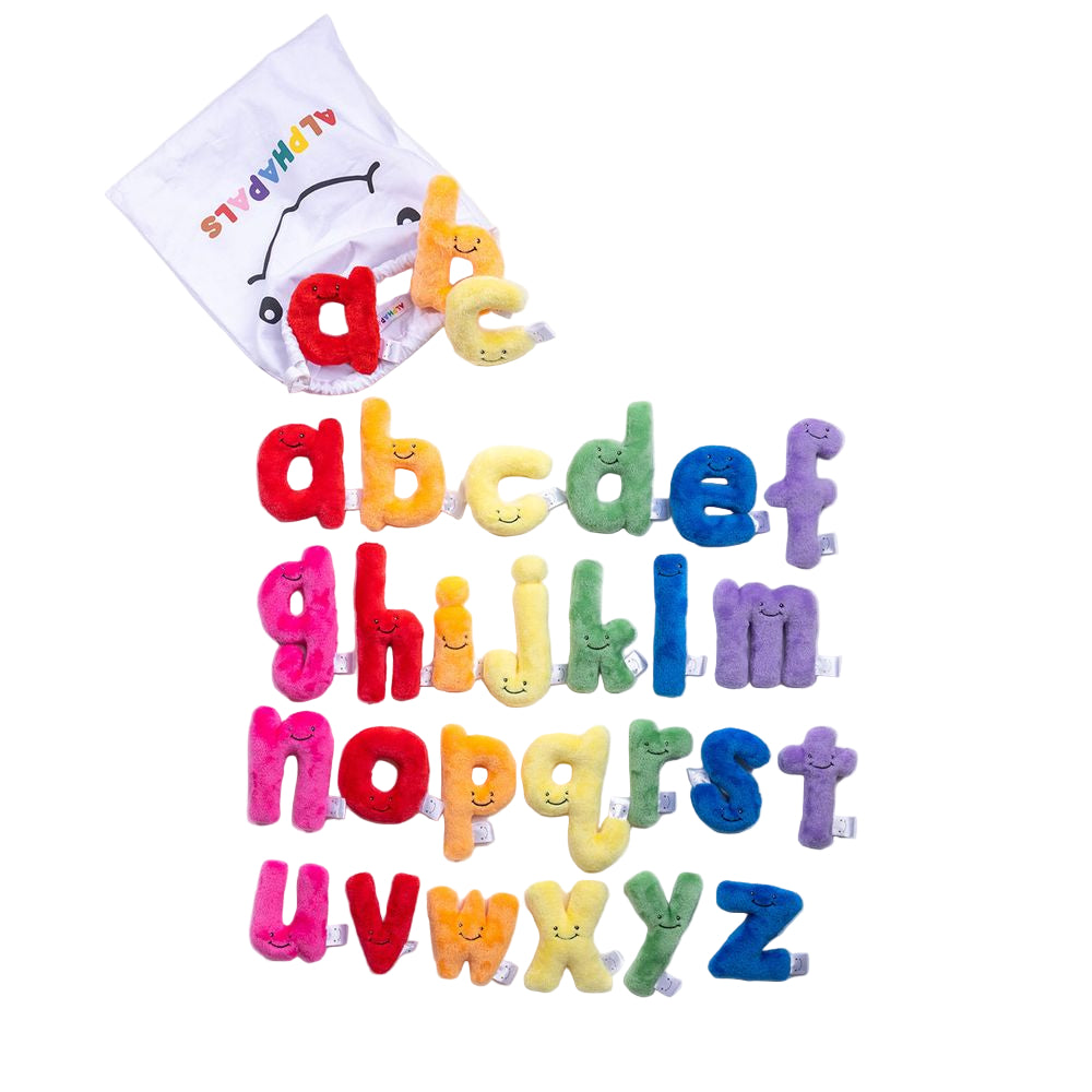  AlphaPals -  Alphabet Plush Set - Rainbow Mini Lower Case Letters with White Drawstring Bag -  Plush