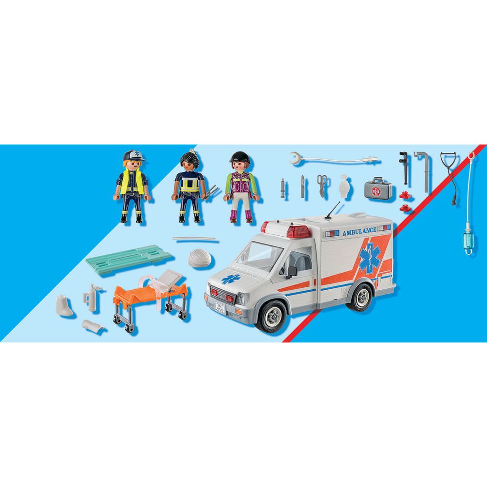  Playmobil -  Ambulance with Lights, Accessories and 3 Figures -  Preschool