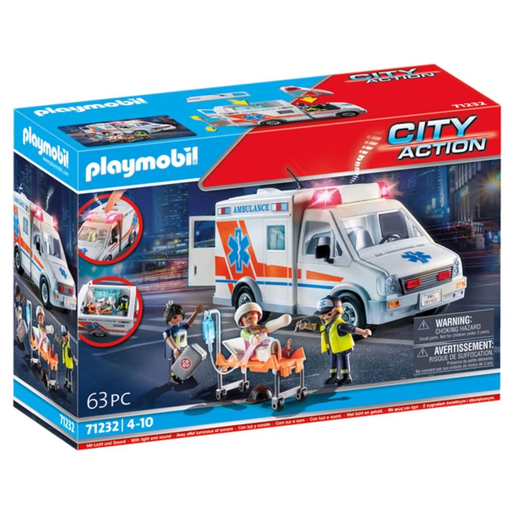  Playmobil -  Ambulance with Lights, Accessories and 3 Figures -  Preschool