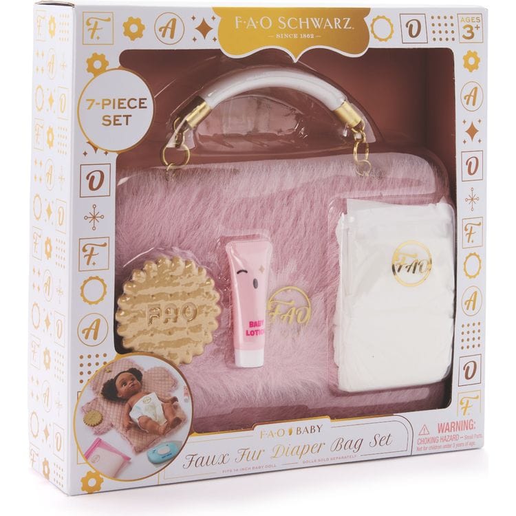  FAO Schwarz -  Baby Doll Faux Fur Diaper Bag Set -  Dolls