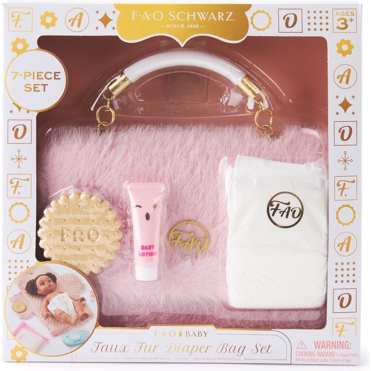  FAO Schwarz -  Baby Doll Faux Fur Diaper Bag Set -  Dolls