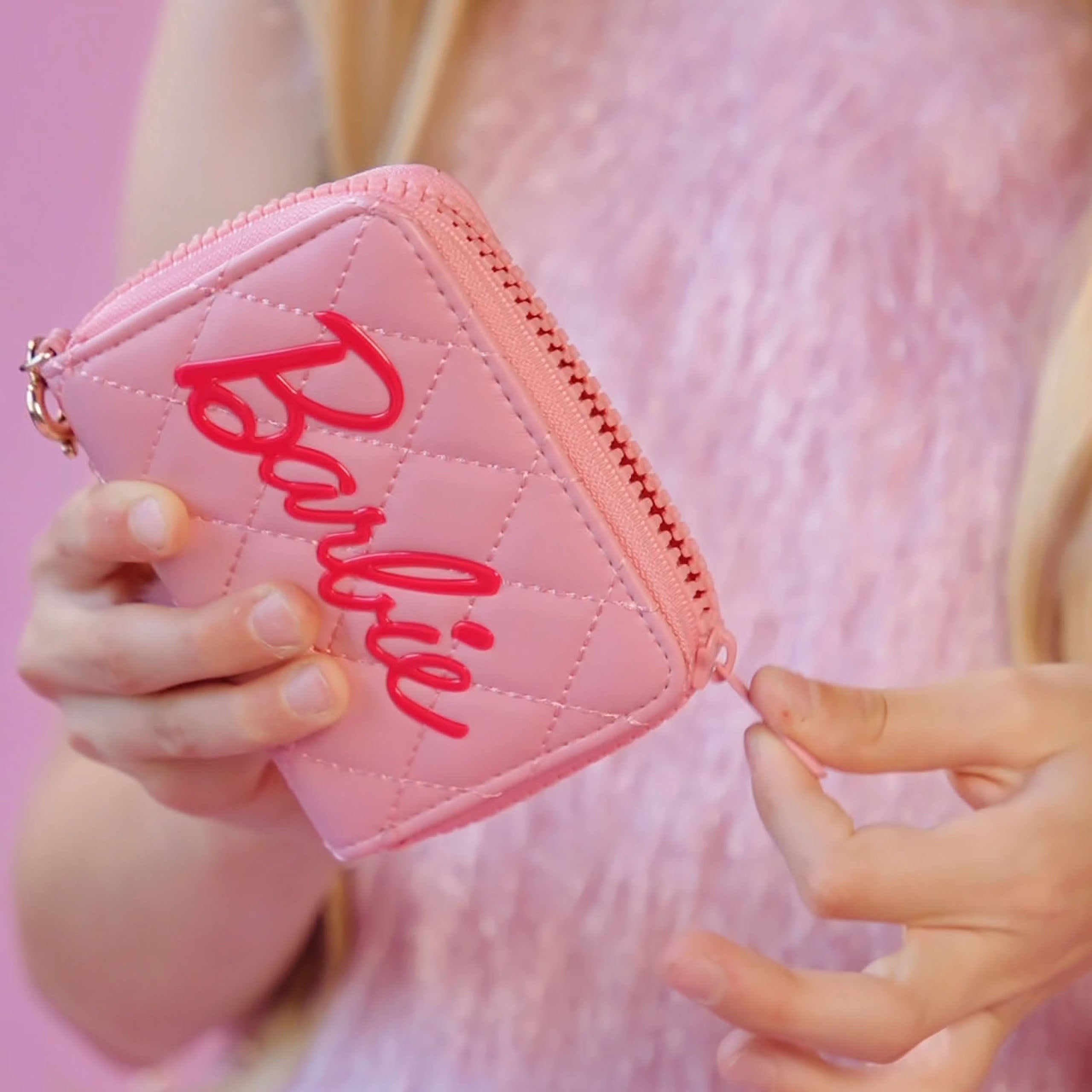 Barbie -  Barbie Quilted Kids Light Pink Zip Wallet with Charm -  World of Barbie