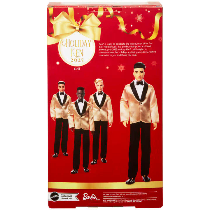 Barbie Signature 2025 Holiday Black Hair Ken Collectible Fashion Doll  Wearing Full Suit With Golden Jacket