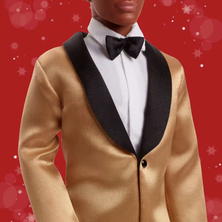  Barbie -  Barbie Signature 2025 Holiday Dark Brown Hair Ken Collectible Fashion Doll Wearing Full Suit With Golden Jacket -  World of Barbie