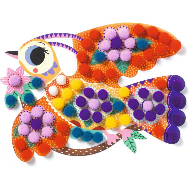 Djeco -  Bird Pom Pom Collage Craft Kit -  Creativity