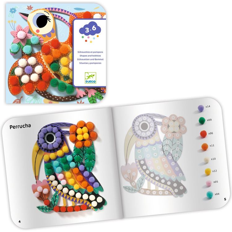 Djeco -  Bird Pom Pom Collage Craft Kit -  Creativity