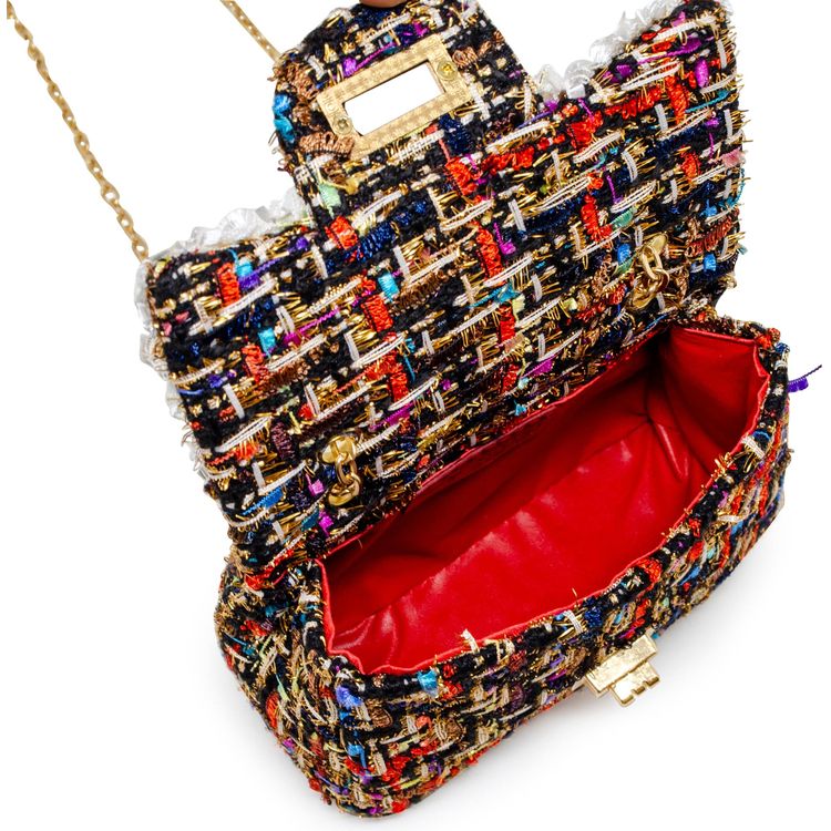 Classic Tweed Handbag with Pearls - Black | Zomi Gem