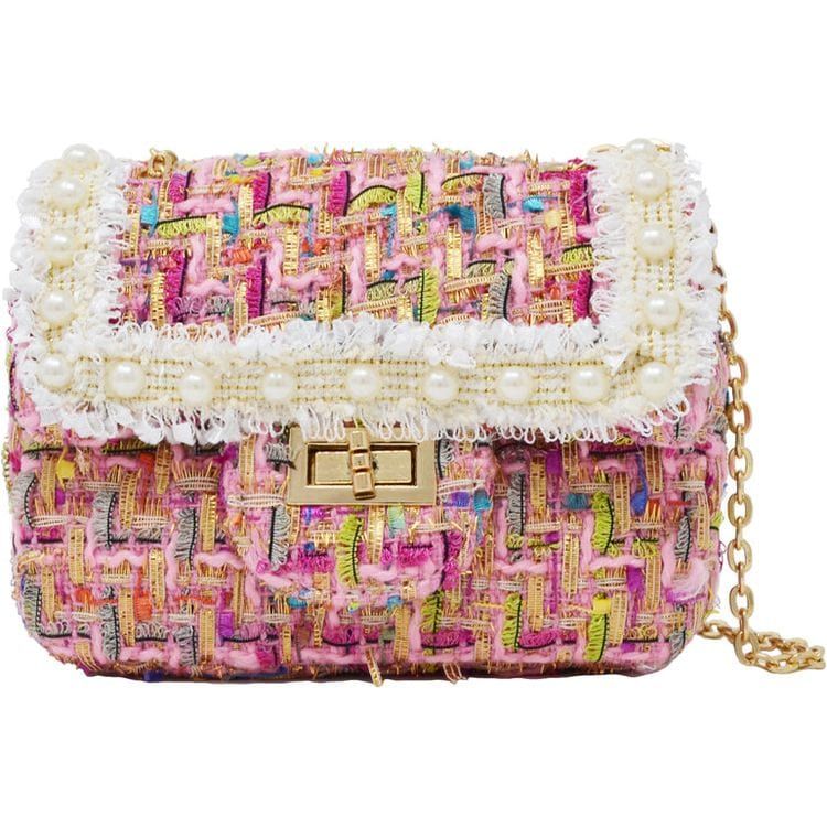  Zomi Gem -  Classic Tweed Pearl Bag - Pink -  Trend Accessories