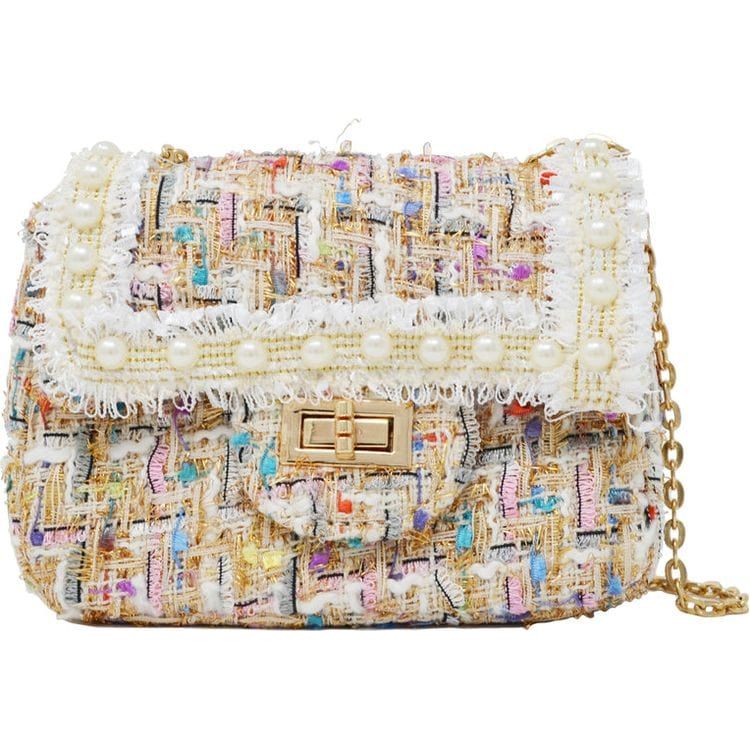  Zomi Gem -  Classic Tweed Pearl Bag - White -  Trend Accessories