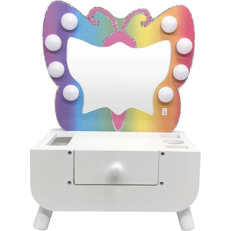  Teamson Kids -  Colorful Butterfly-Shaped Tabletop Vanity with Illuminated Mirror -  Preschool