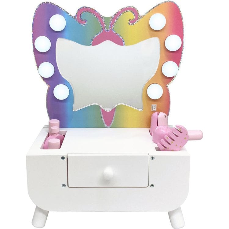  Teamson Kids -  Colorful Butterfly-Shaped Tabletop Vanity with Illuminated Mirror -  Preschool