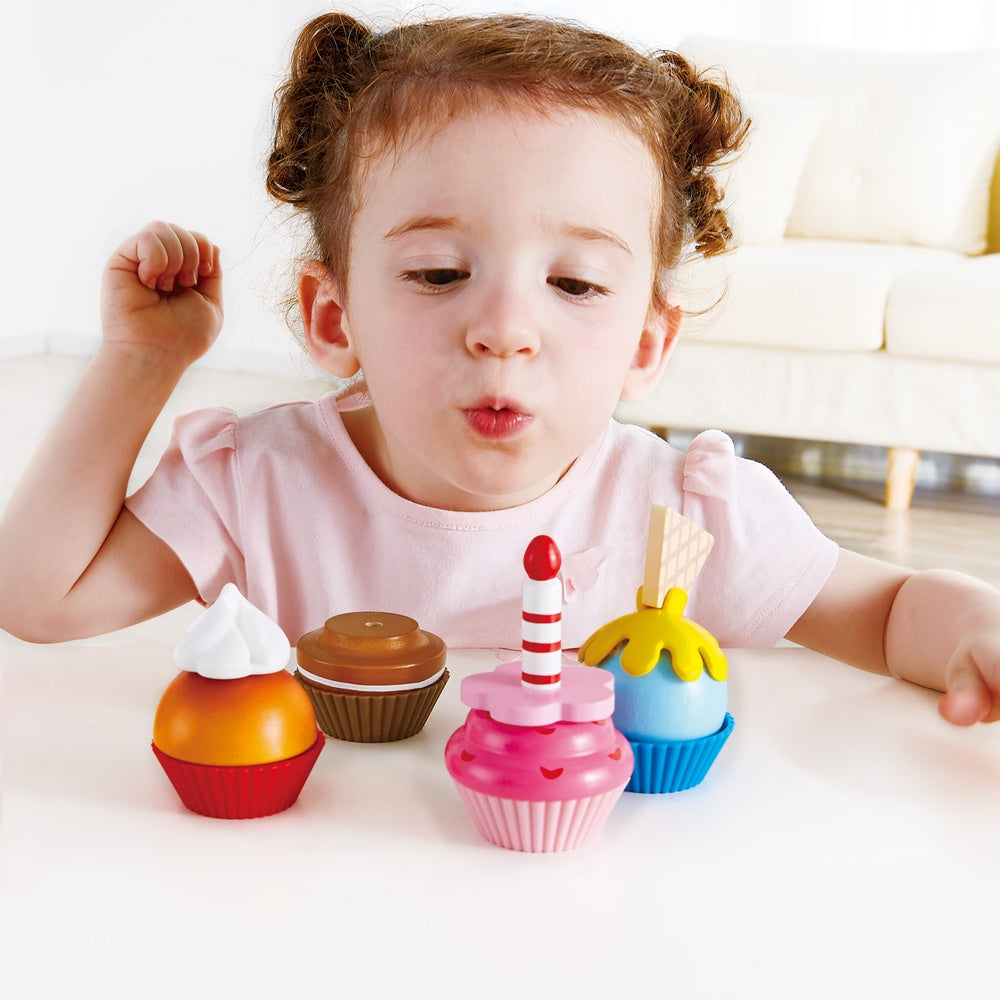 Hape -  Colorful Wooden Cupcakes Pretend Play Food Kitchen Toy -  Preschool