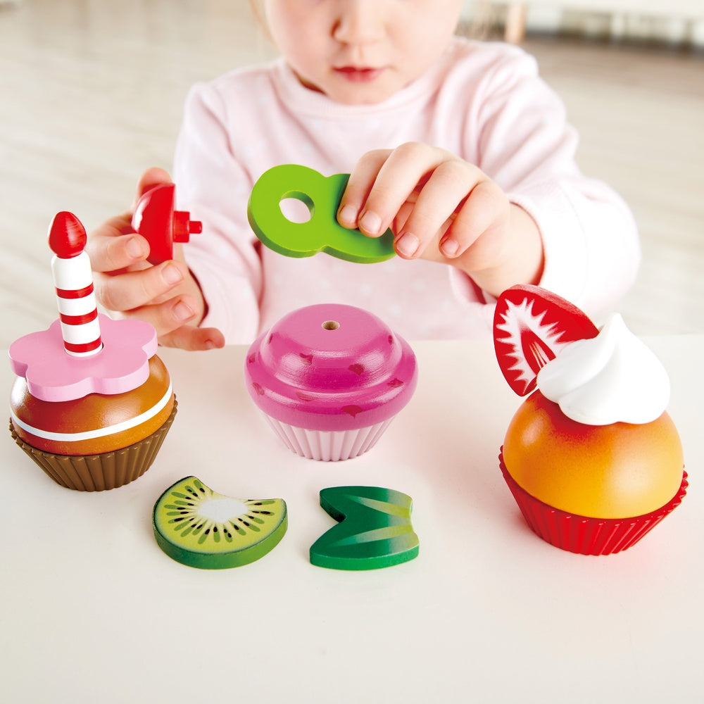 Hape -  Colorful Wooden Cupcakes Pretend Play Food Kitchen Toy -  Preschool