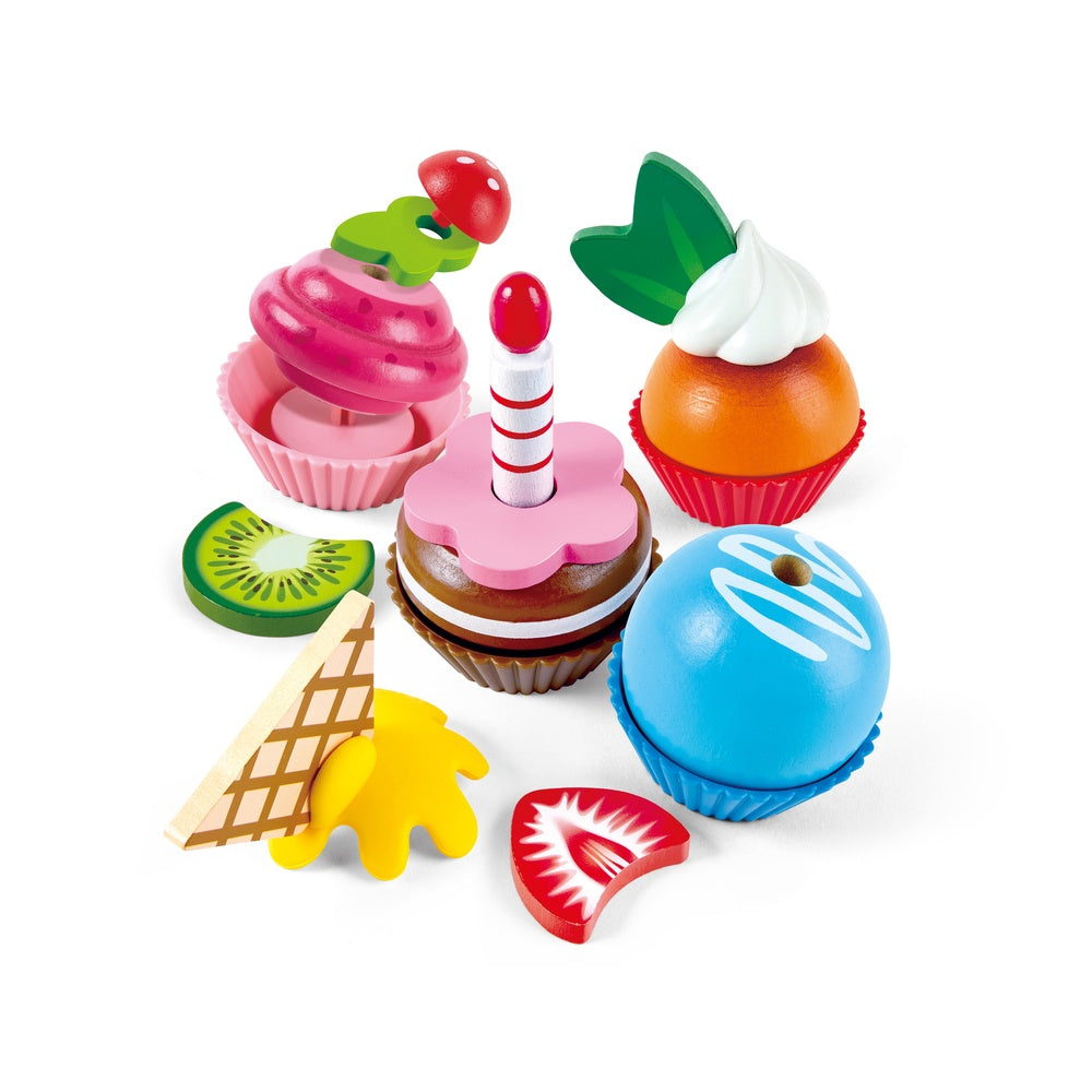 Colorful Wooden Cupcakes Pretend Play Food Kitchen Toy