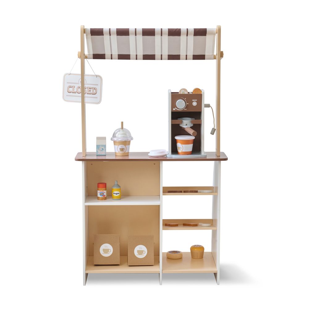  Teamson Kids -  Espresso Treats Wooden Coffee Stand with 29 Accessories -  Preschool