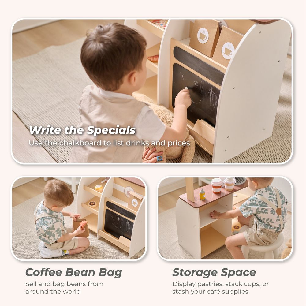  Teamson Kids -  Espresso Treats Wooden Coffee Stand with 29 Accessories -  Preschool