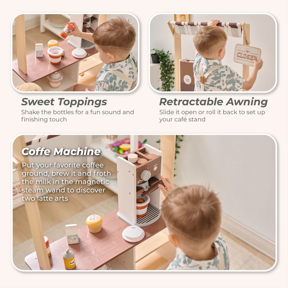  Teamson Kids -  Espresso Treats Wooden Coffee Stand with 29 Accessories -  Preschool