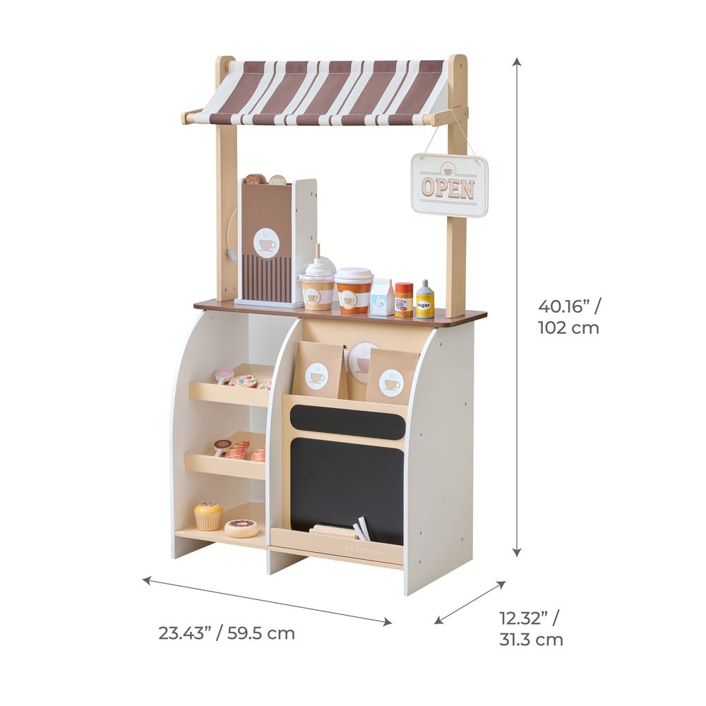  Teamson Kids -  Espresso Treats Wooden Coffee Stand with 29 Accessories -  Preschool