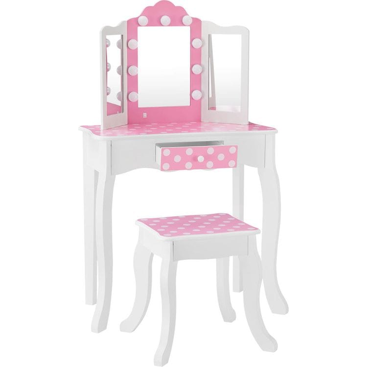  Teamson Kids -  Fantasy Fields Gisele Polka Dot Kids Vanity Table & Stool with LED -  Room Decor
