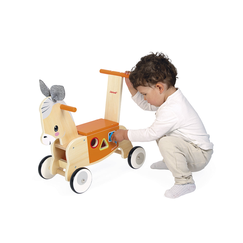  Janod -  Farm Ride-On Donkey with Shape Sorter -  Infants