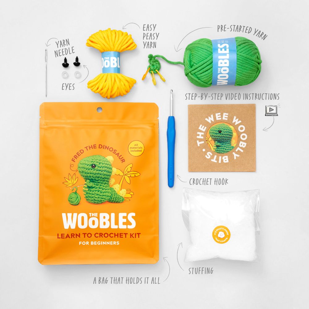  The Woobles -  Fred the Dino Learn to Crochet Kit -  Creativity