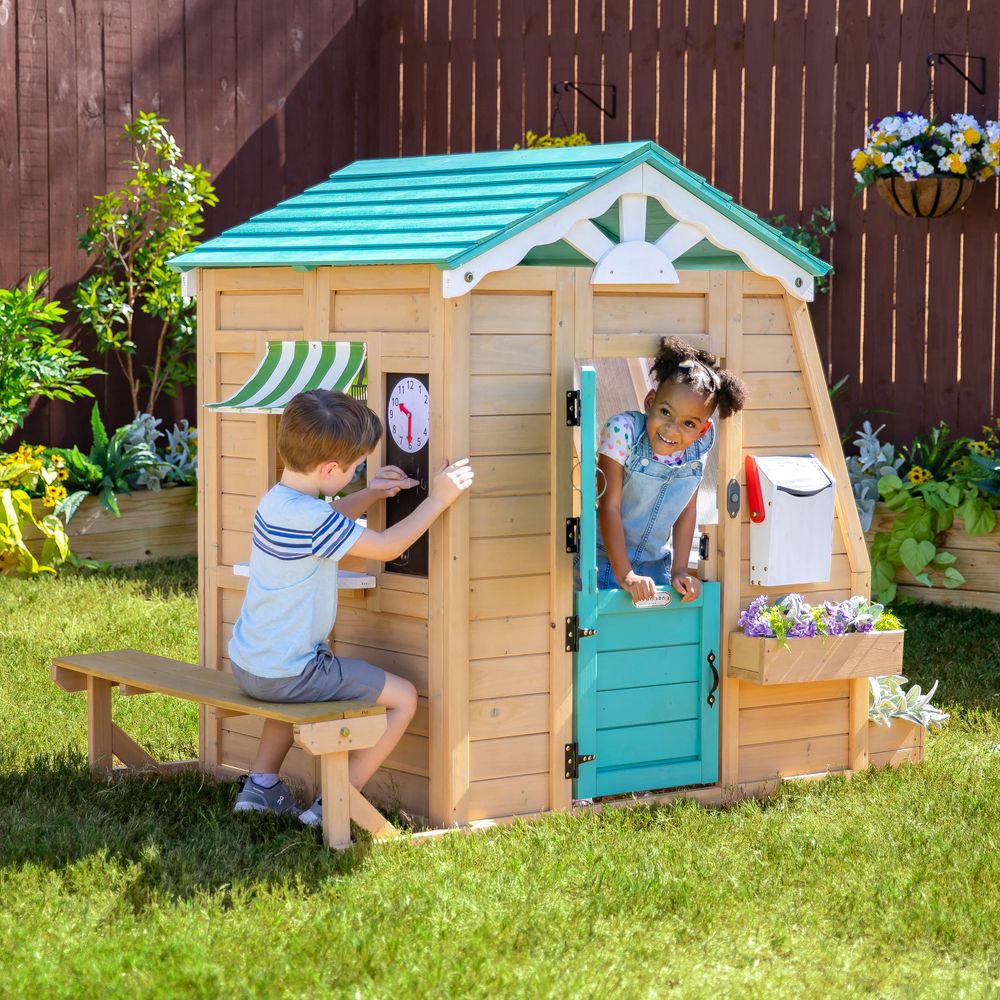 Gardenia Wooden Playhouse with Large Window & Kitchen | Teamson Kids