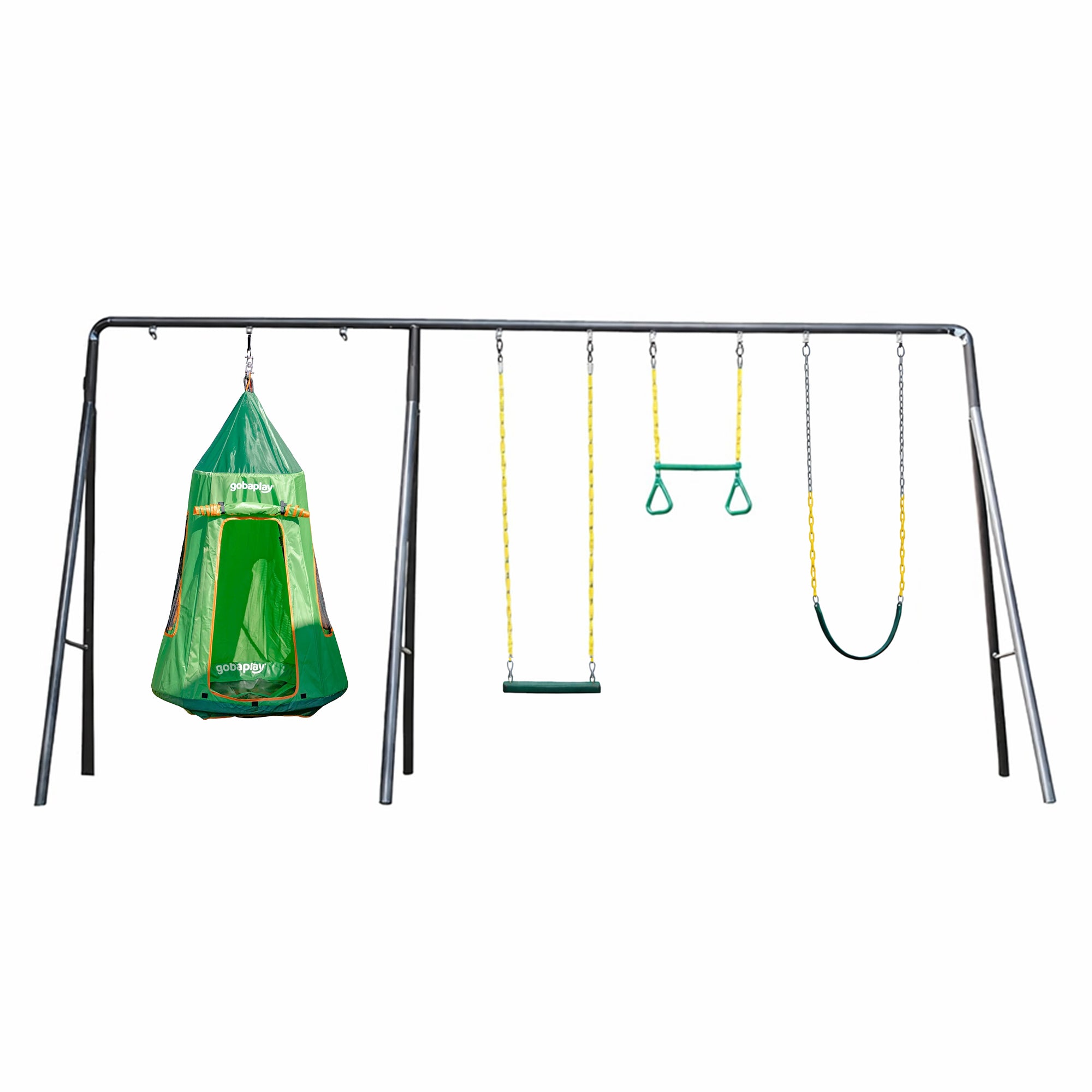 Gobaplay TitanMax Swing Set with Green Saucer Tent Swing