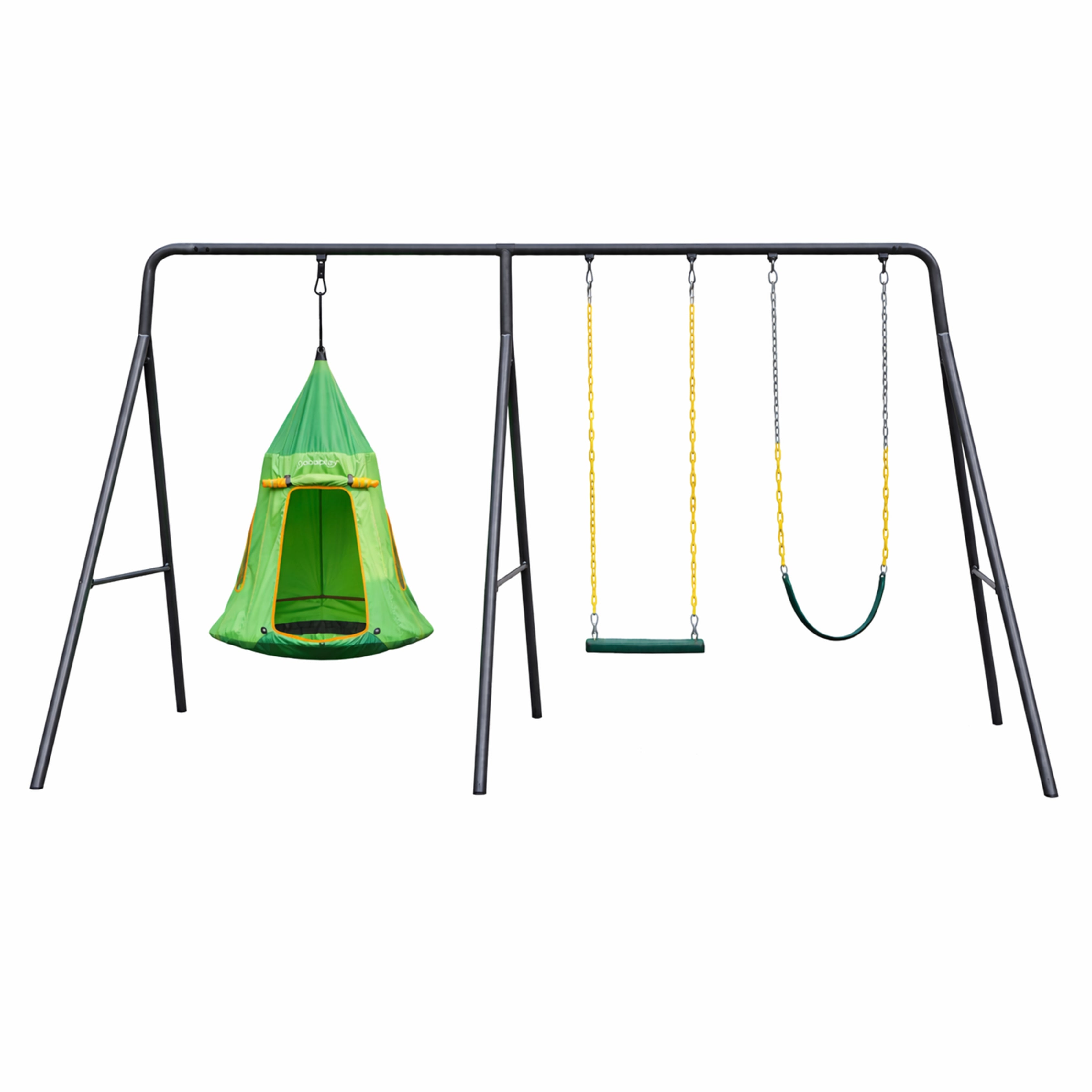 Gobaplay TitanPro Swing Set with Green Saucer Tent Swing
