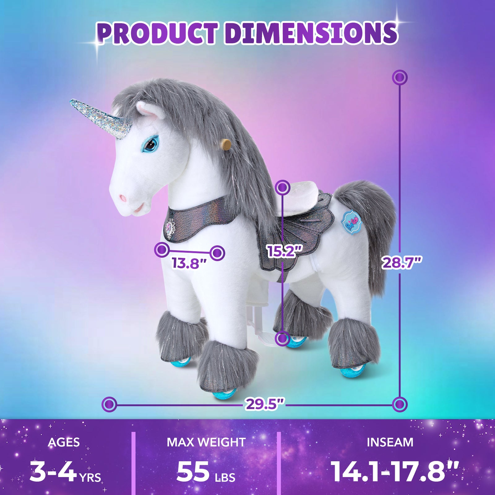  PonyCycle, Inc. -  Grey Unicorn Model Y Ride on Toy - 3-4 Years -  Preschool