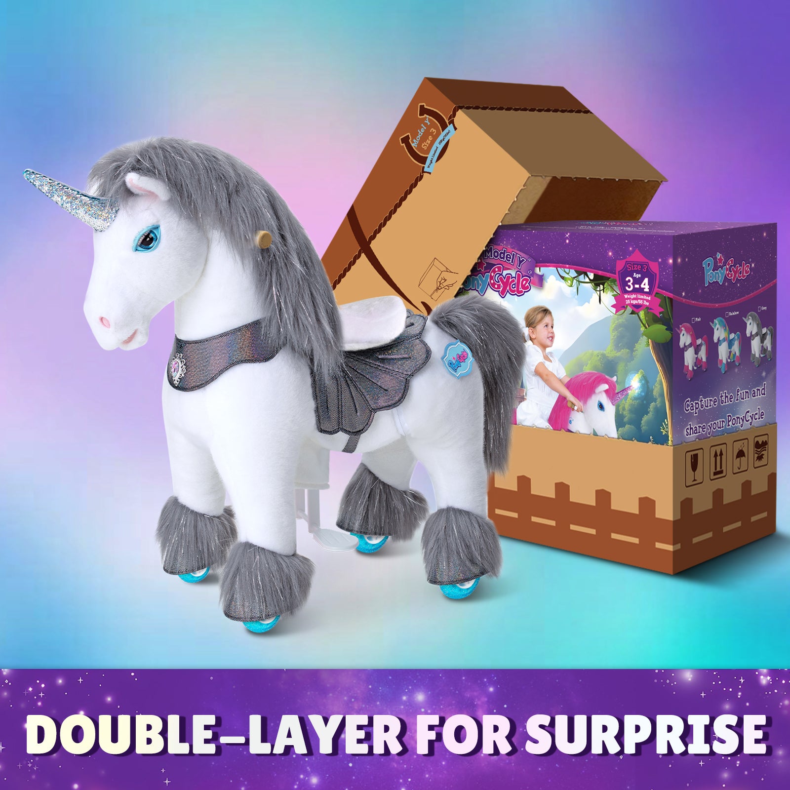  PonyCycle, Inc. -  Grey Unicorn Model Y Ride on Toy - 3-4 Years -  Preschool