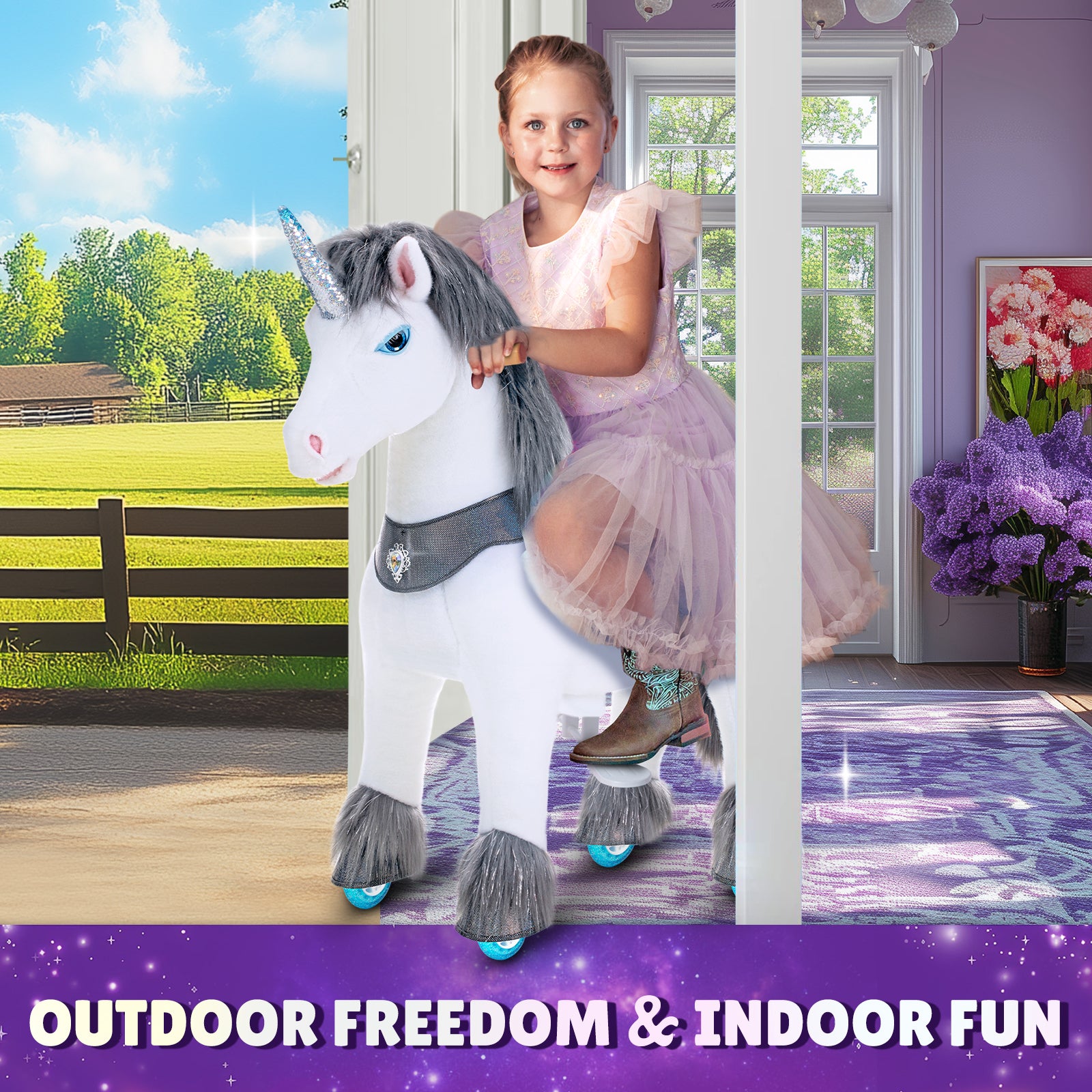  PonyCycle, Inc. -  Grey Unicorn Model Y Ride on Toy - 4-7 Years -  Outdoor