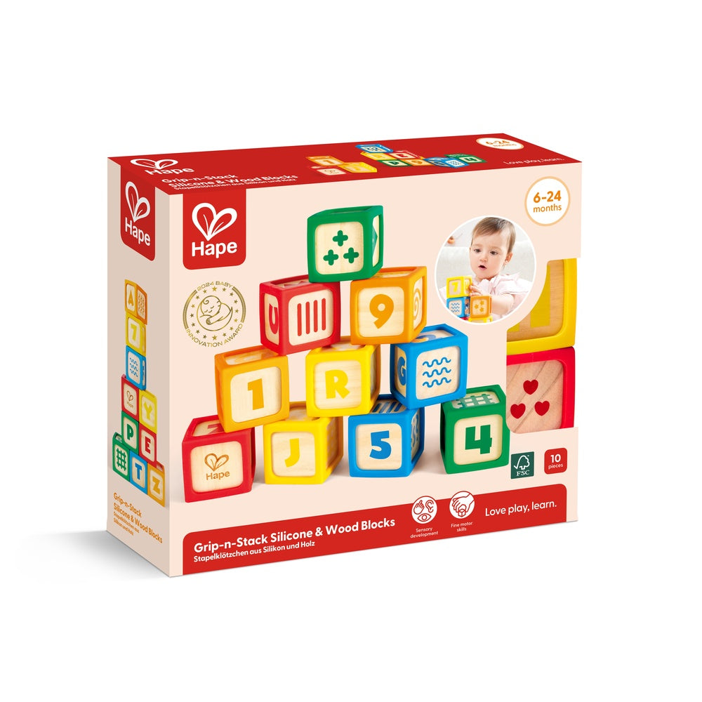 Hape -  Grip-n-Stack Silicone & Wood Blocks -  Preschool
