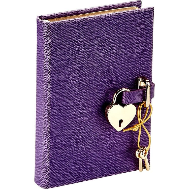  Graphic Image -  Heart Lock Journal in Purple Saffiano Leather -  Books